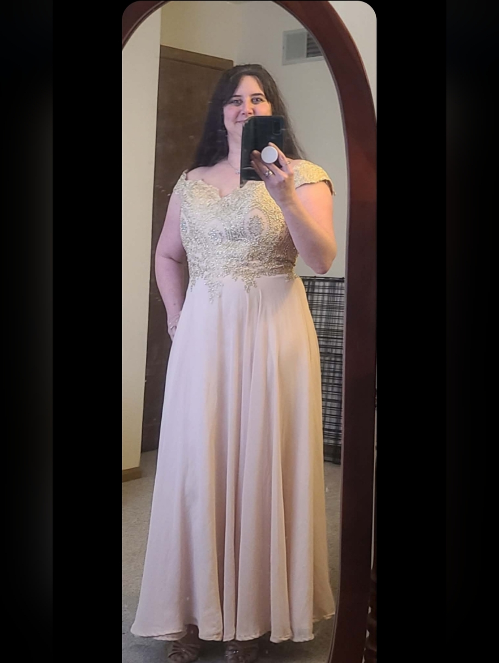 Beaded Lace Bodice Formal Dress in Champagne